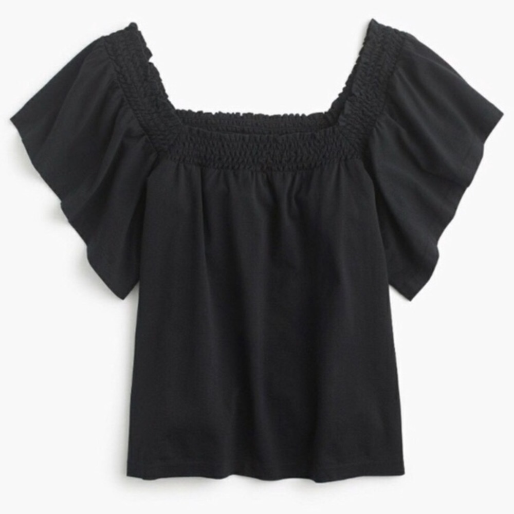 🌵J.Crew Smocked Square Neck Top Flutter Sleeve